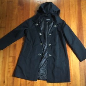 London Fog Black Trench Coat with Hood EUC